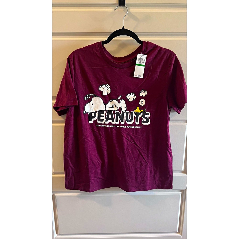 Hybrid Apparel Peanuts Snoopy Woodstock Burgundy Crew Neck Tee Men's L Regular